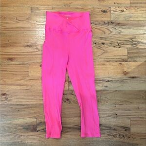 Year of Ours V waist ribbed capri hot pink leggings